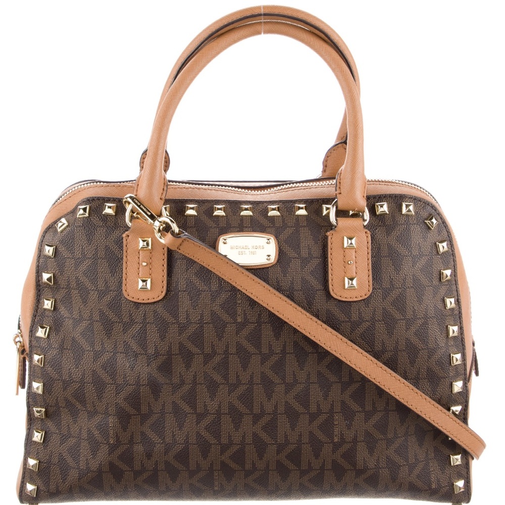 Michael Kors Brown Studded Satcel Bag